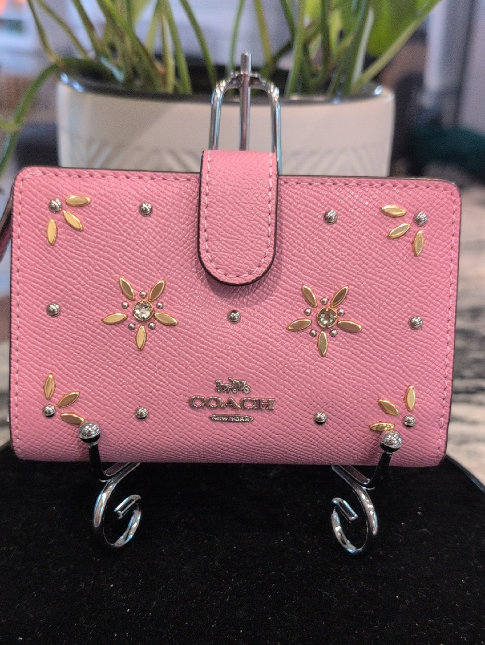 Coach Pink Floral Studded Leather Wallet